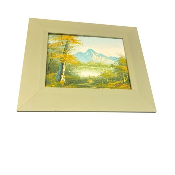 Original Art Landscape Oil Painting on Canvas Fall Colours Lake Mountain Framed - Picture 1 of 10